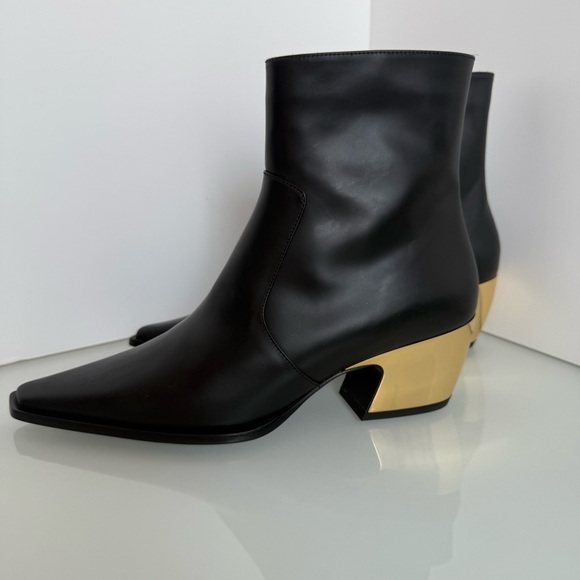 Bottega Veneta Tex Ankle Boot Tokyo Brush Calf Chromed Heel Black and Gold - Picture 2 of 7